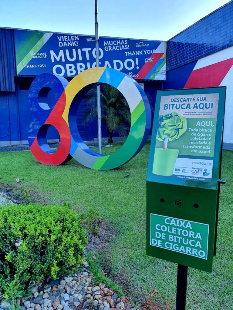 MENEGOTTI GROUP IS PIONEER IN THE STATE OF SANTA CATARINA (SOUTH BRAZIL) IN COLLETCT CIGARETTE BUTTS FROM THE FLOOR OF OUR UNITS AND SURROUNDINGS FOR RECYCLING.